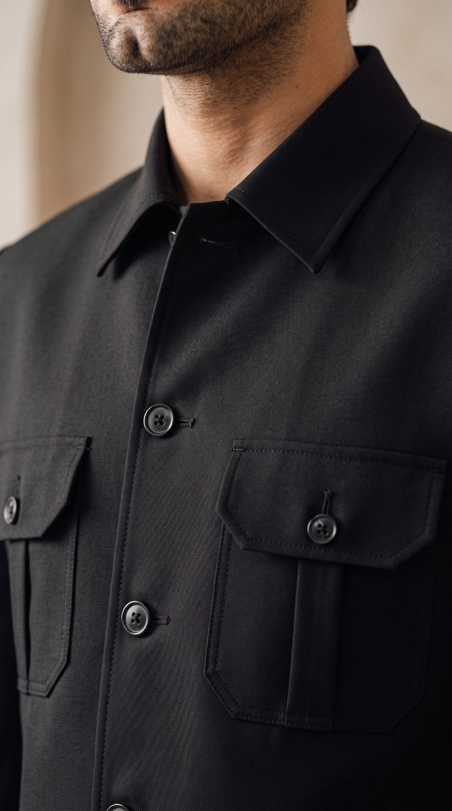 Black Four-Pocket Safari Jacket