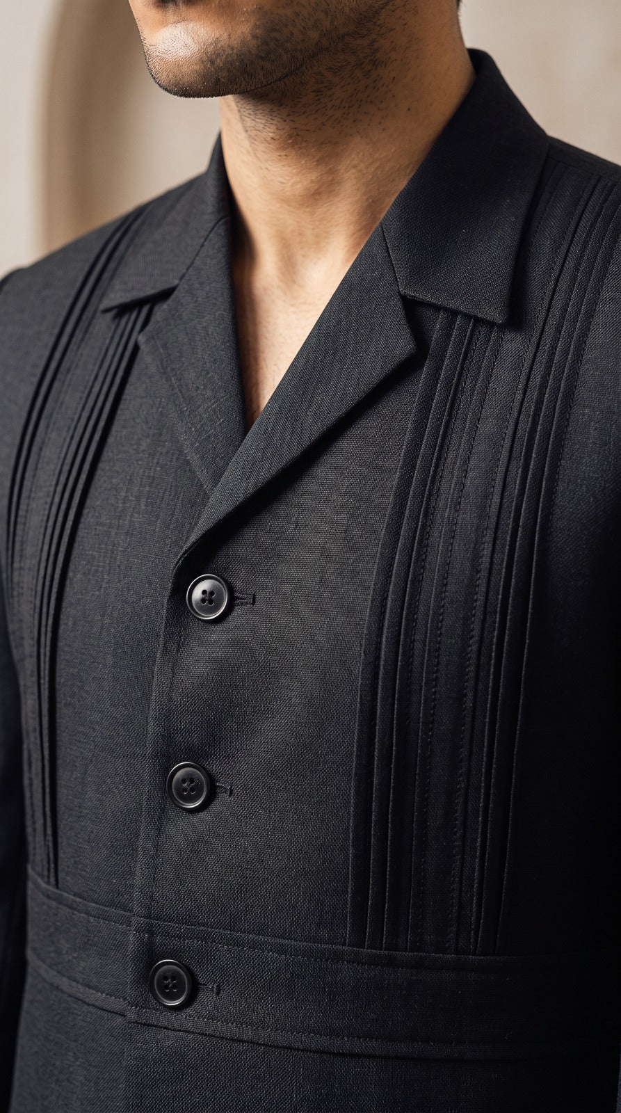 Charcoal Pintuck Safari Jacket (Notch Lapel)