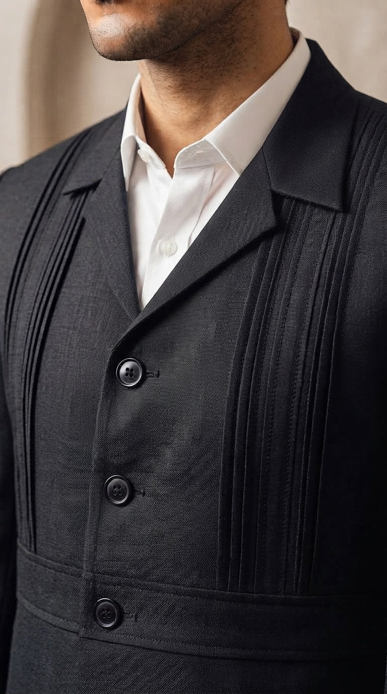 Black Textured Pintuck Safari Jacket