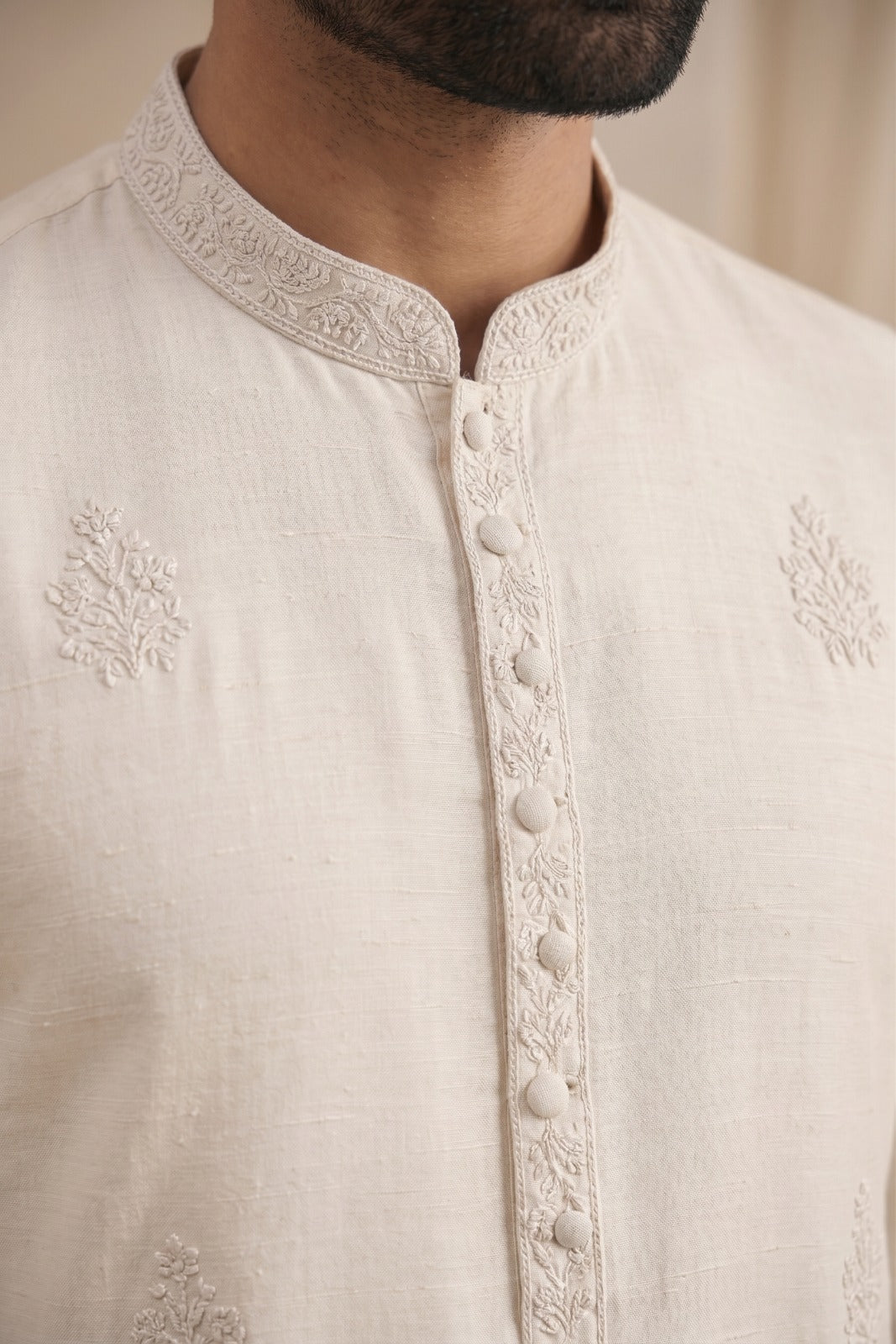 Ivory Tonal Embroidered Kurta Shalwar Set