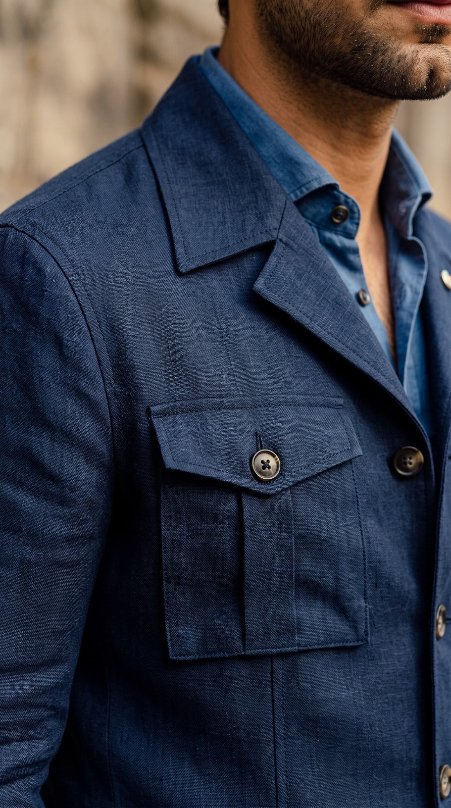 Navy Linen Safari Jacket