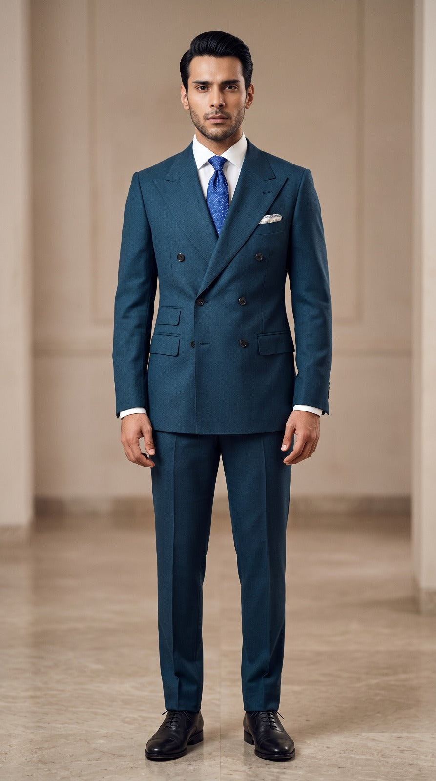 Steel Blue Double-Breasted Suit