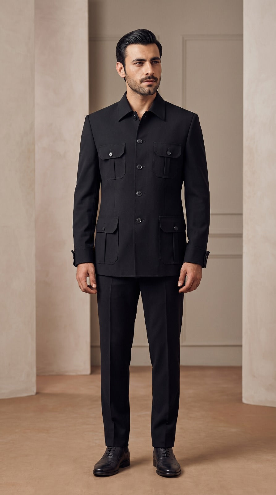 Black Four-Pocket Safari Jacket
