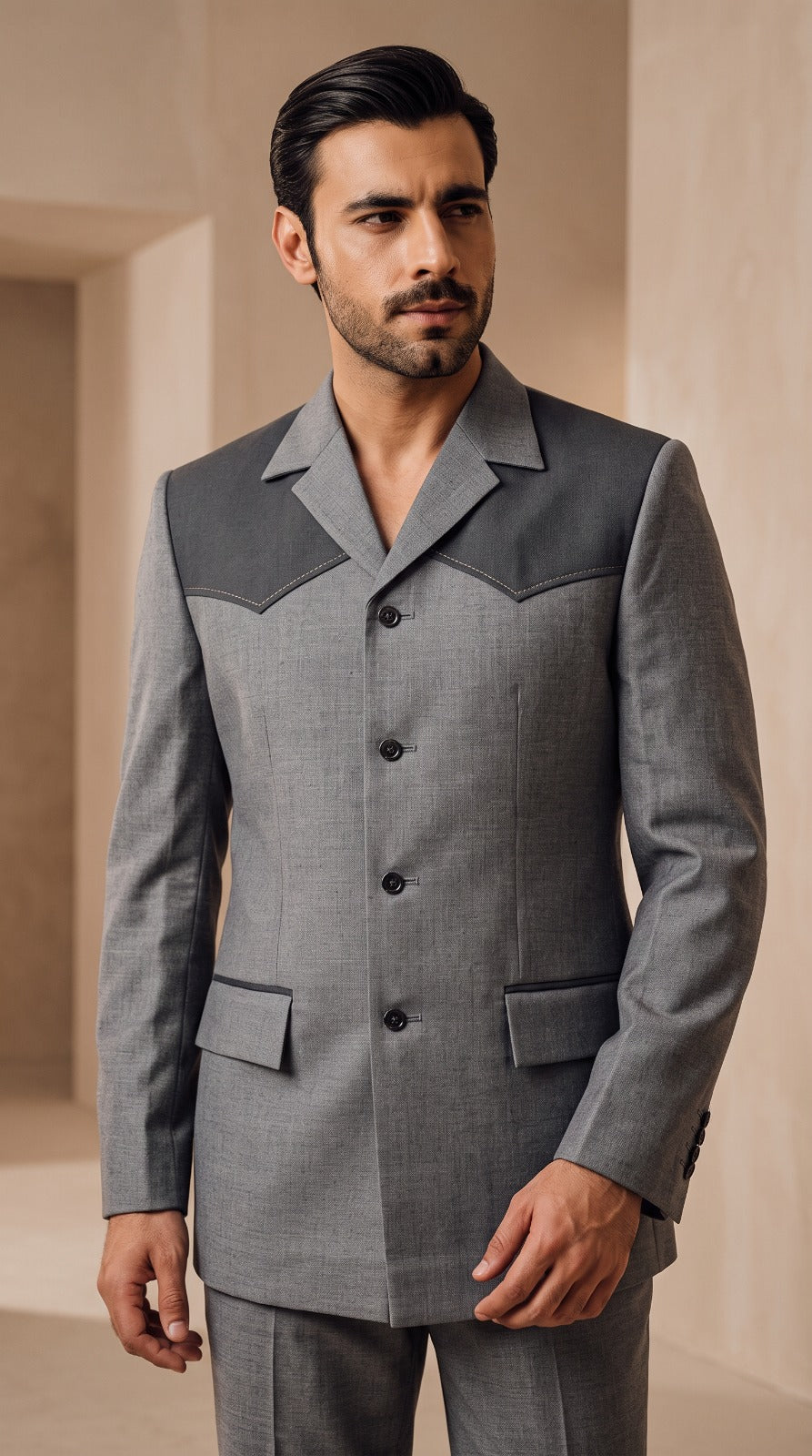 Grey Two-Tone Yoke Safari Jacket