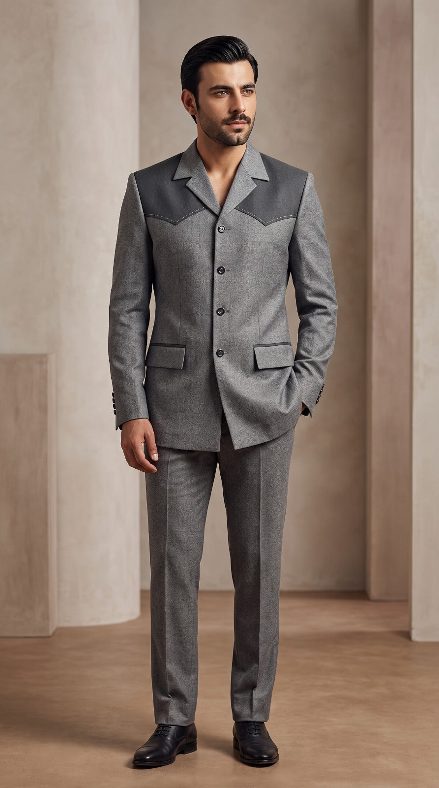 Grey Two-Tone Yoke Safari Jacket