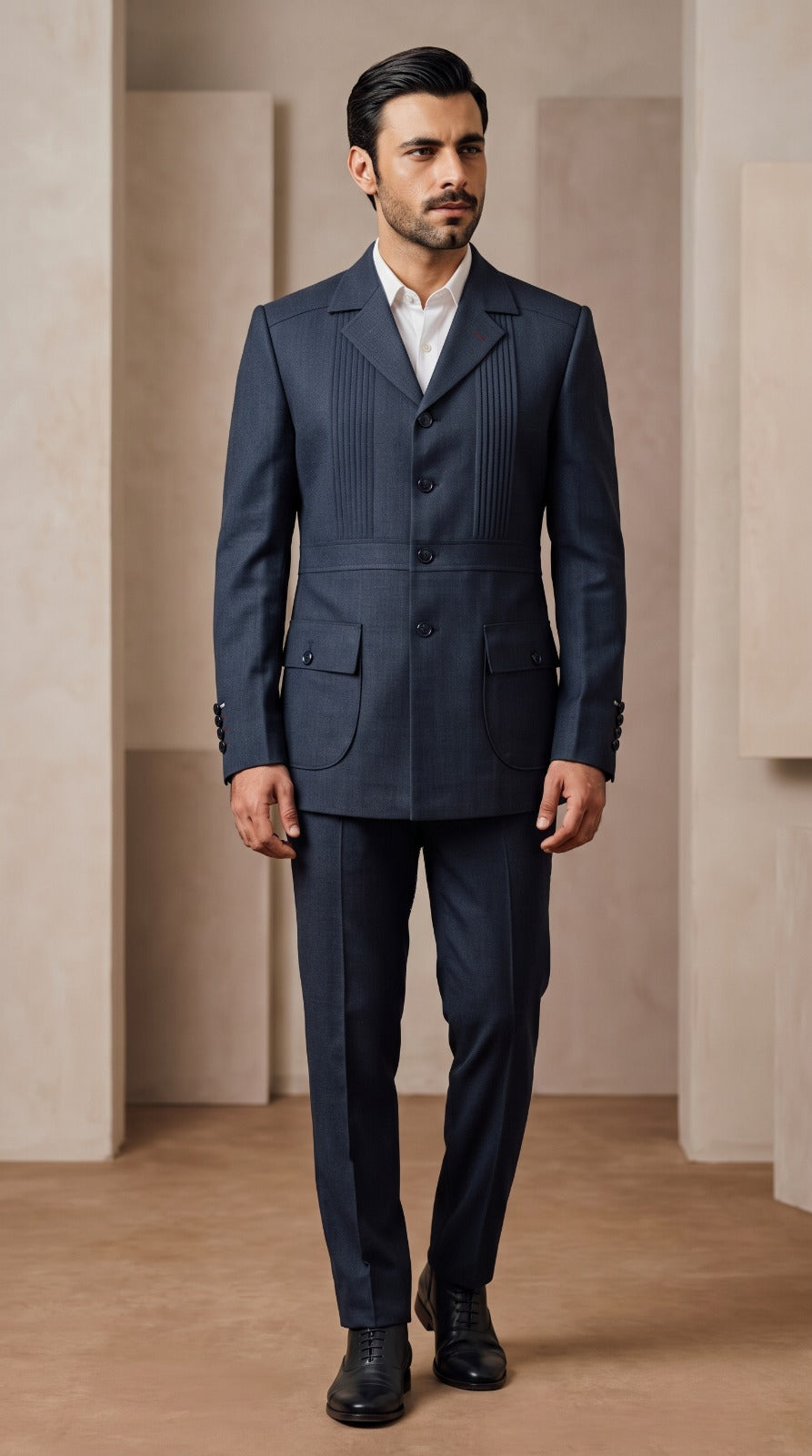 Navy Pintuck Safari Jacket