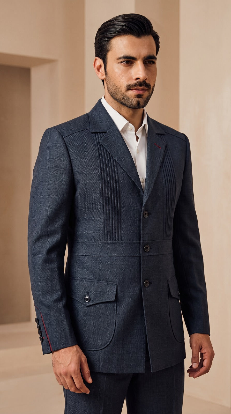 Navy Pintuck Safari Jacket