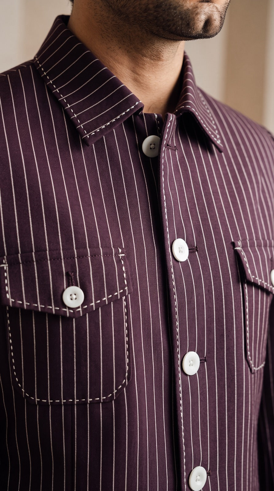 Plum Pinstripe Safari Jacket