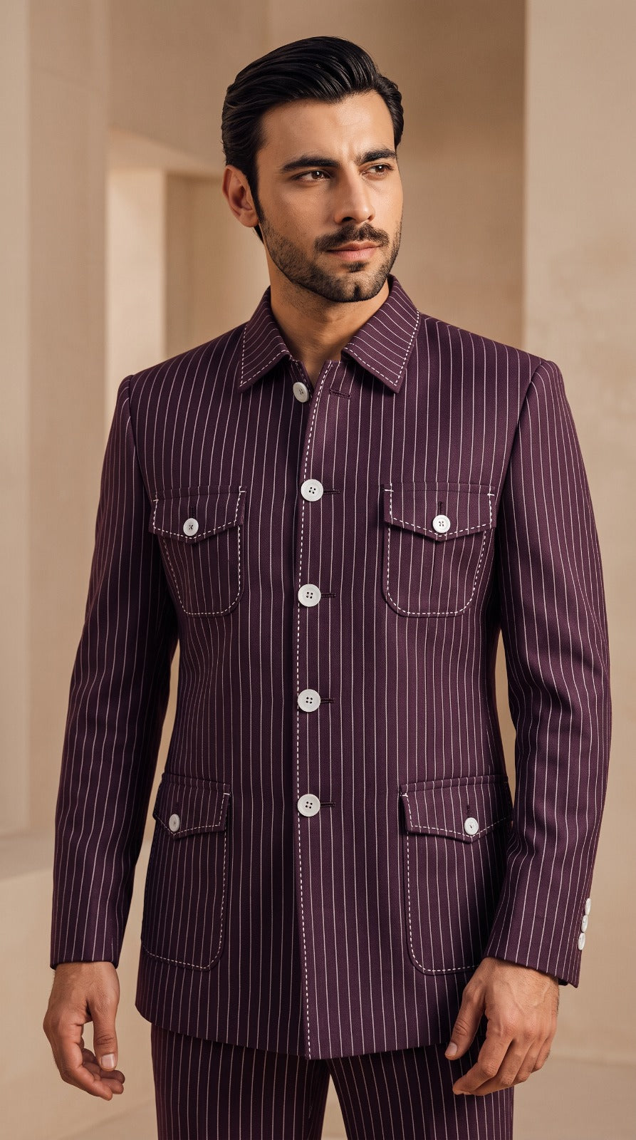 Plum Pinstripe Safari Jacket
