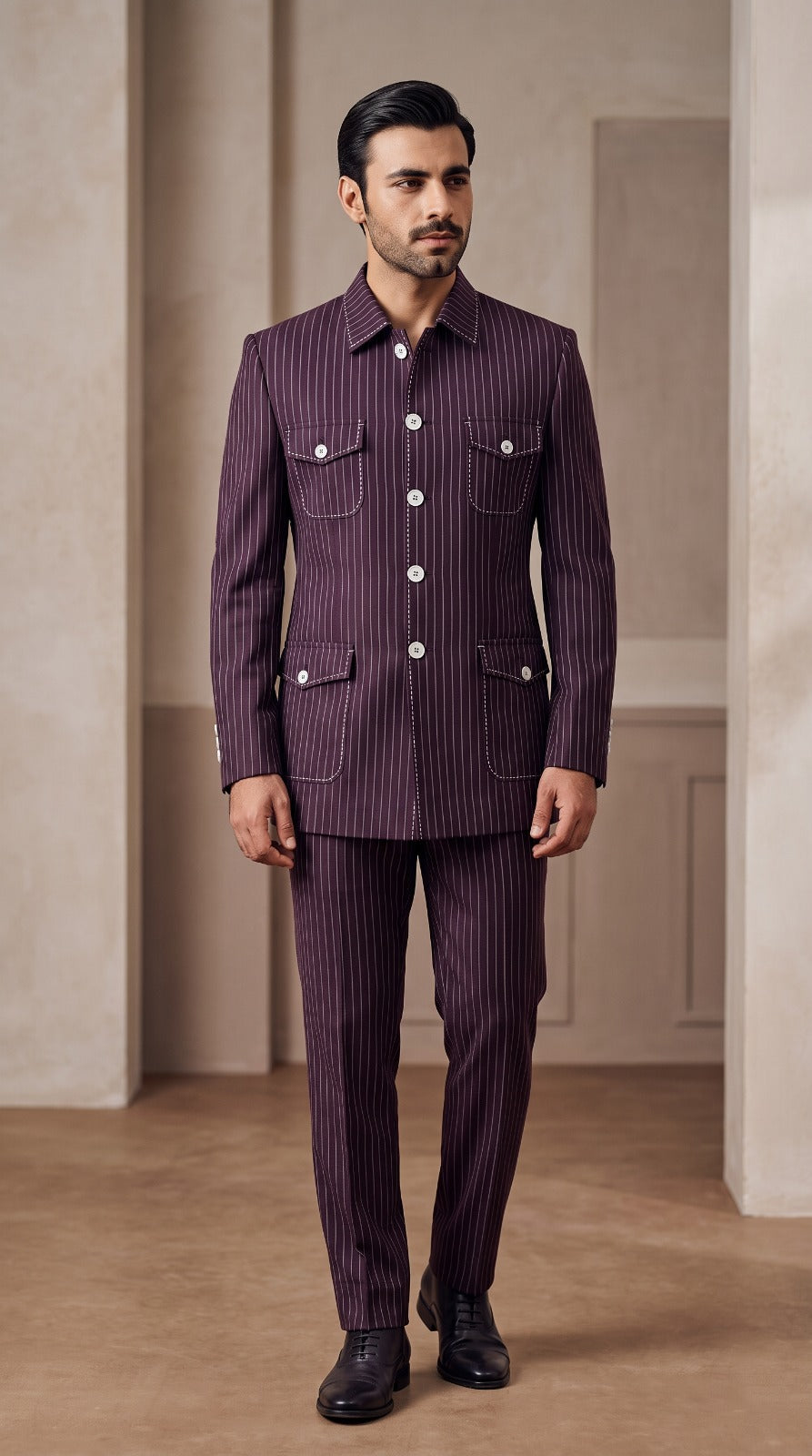 Plum Pinstripe Safari Jacket