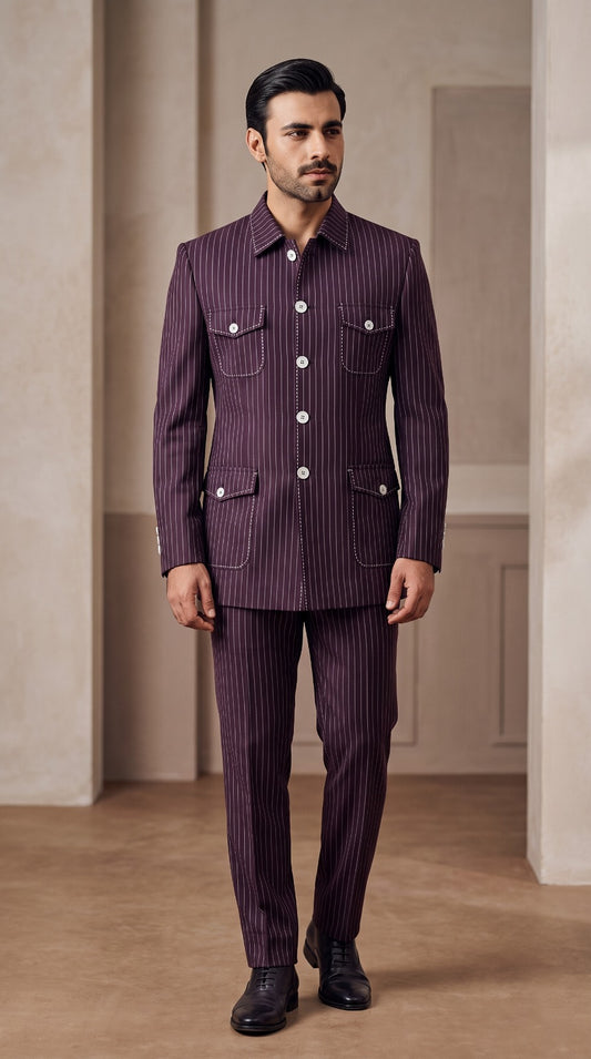 Plum Pinstripe Safari Jacket