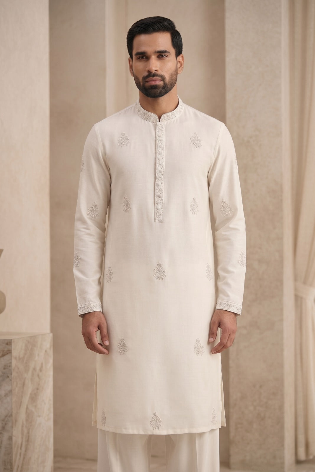 Ivory Tonal Embroidered Kurta Shalwar Set