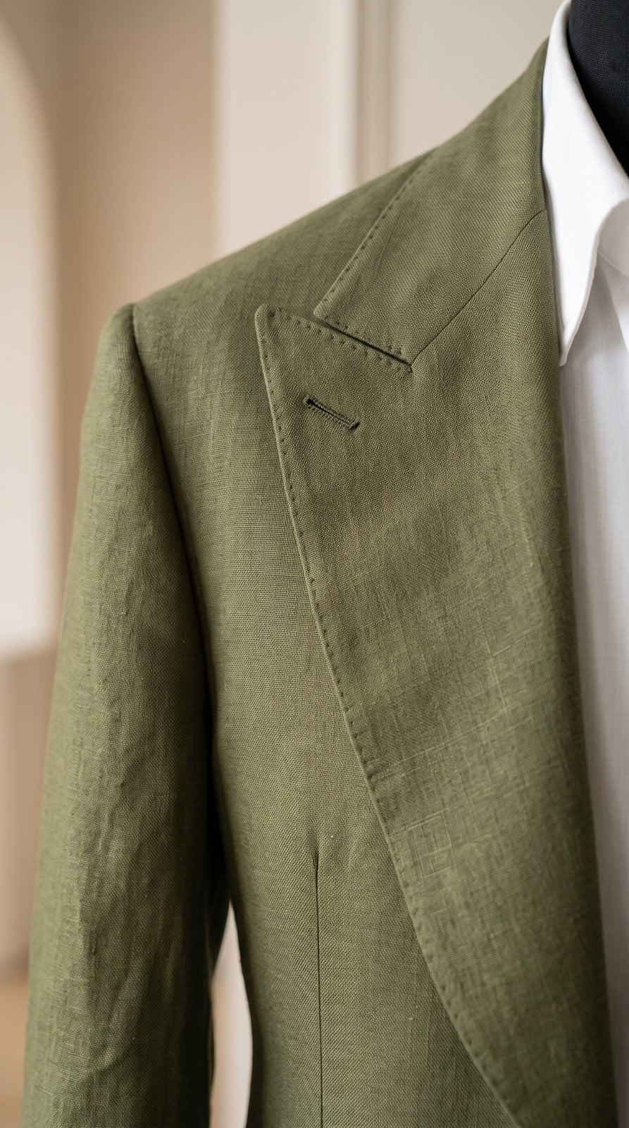 Olive Green Tailored Two-Piece Linen Suit