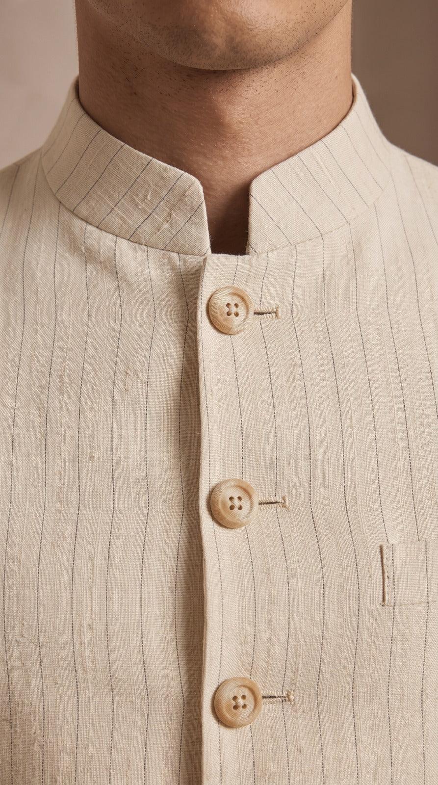 Ivory Pinstripe Bandhgala Suit Set