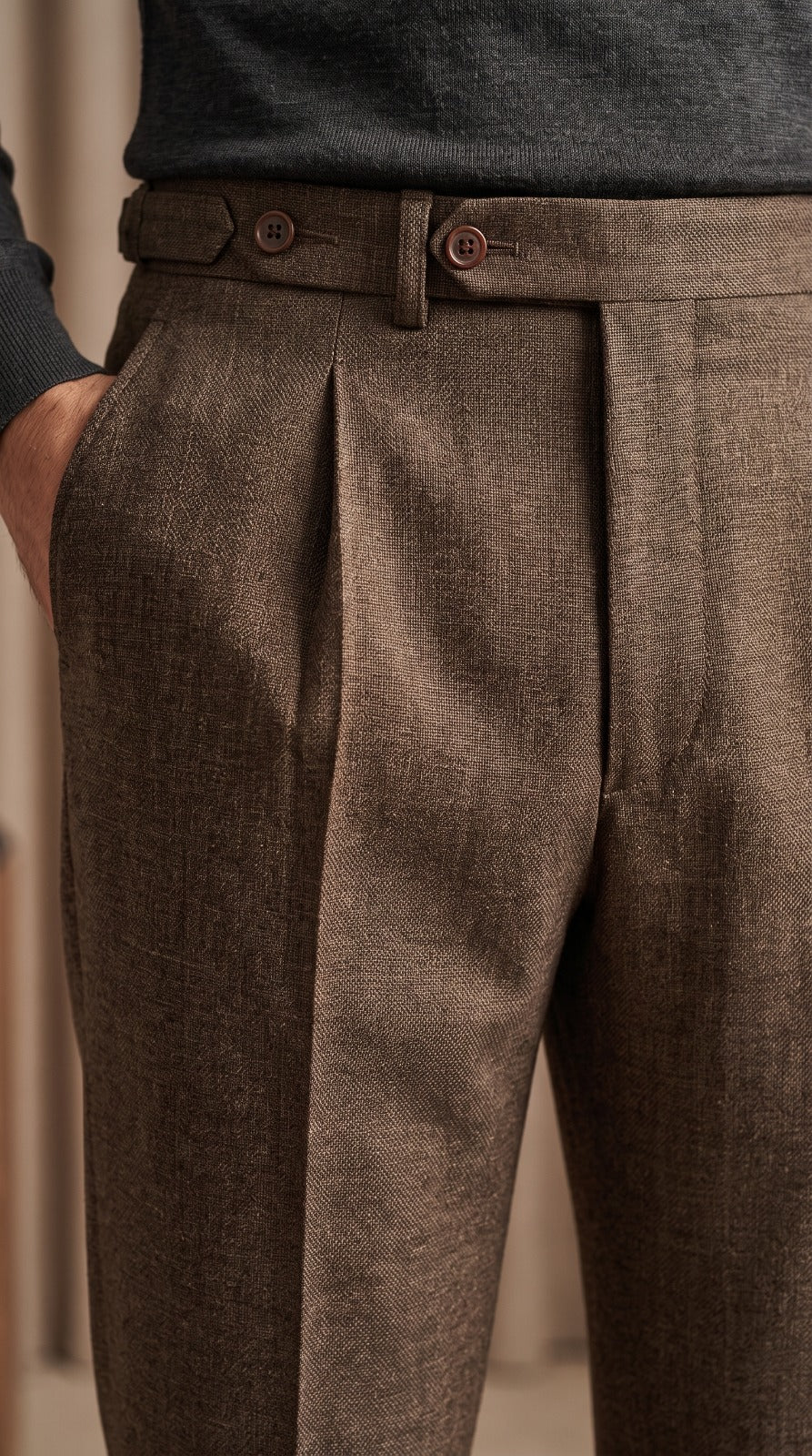 Chocolate Brown Textured Double-Pleated Bespoke Trousers