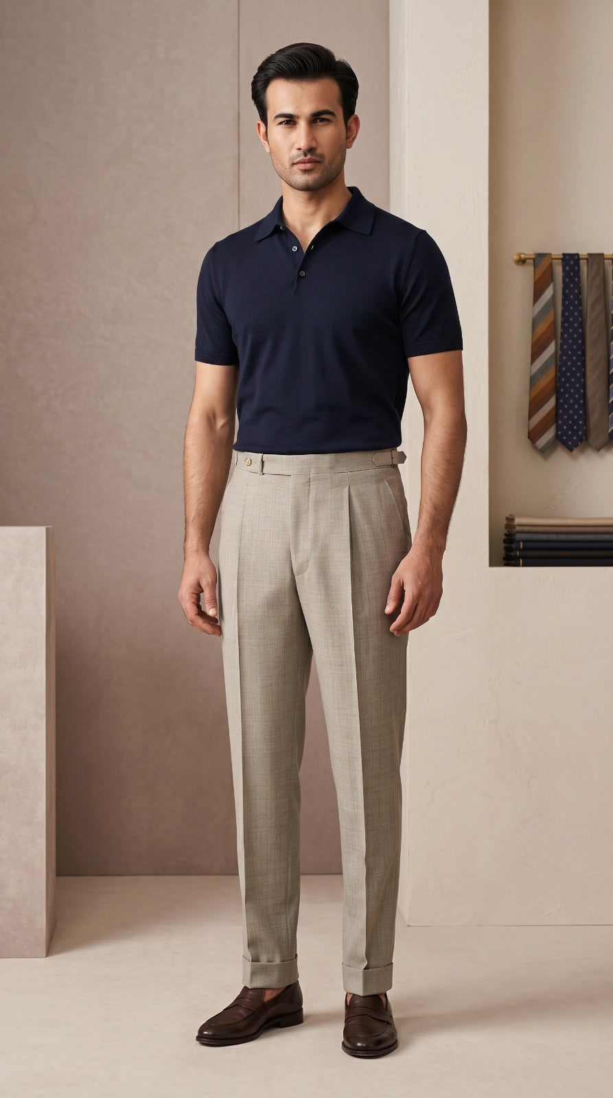 Bespoke Light Grey Tropical Wool Cuffed Trousers
