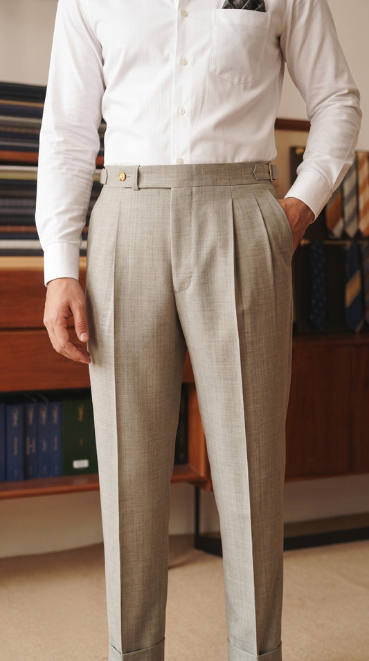 Bespoke Light Grey Tropical Wool Cuffed Trousers