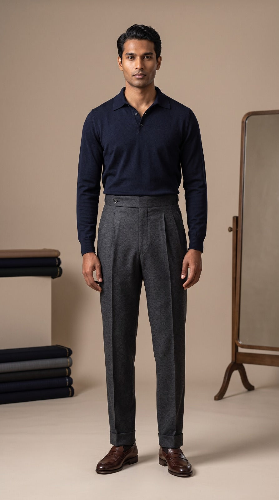 Charcoal Grey Pleated Trousers