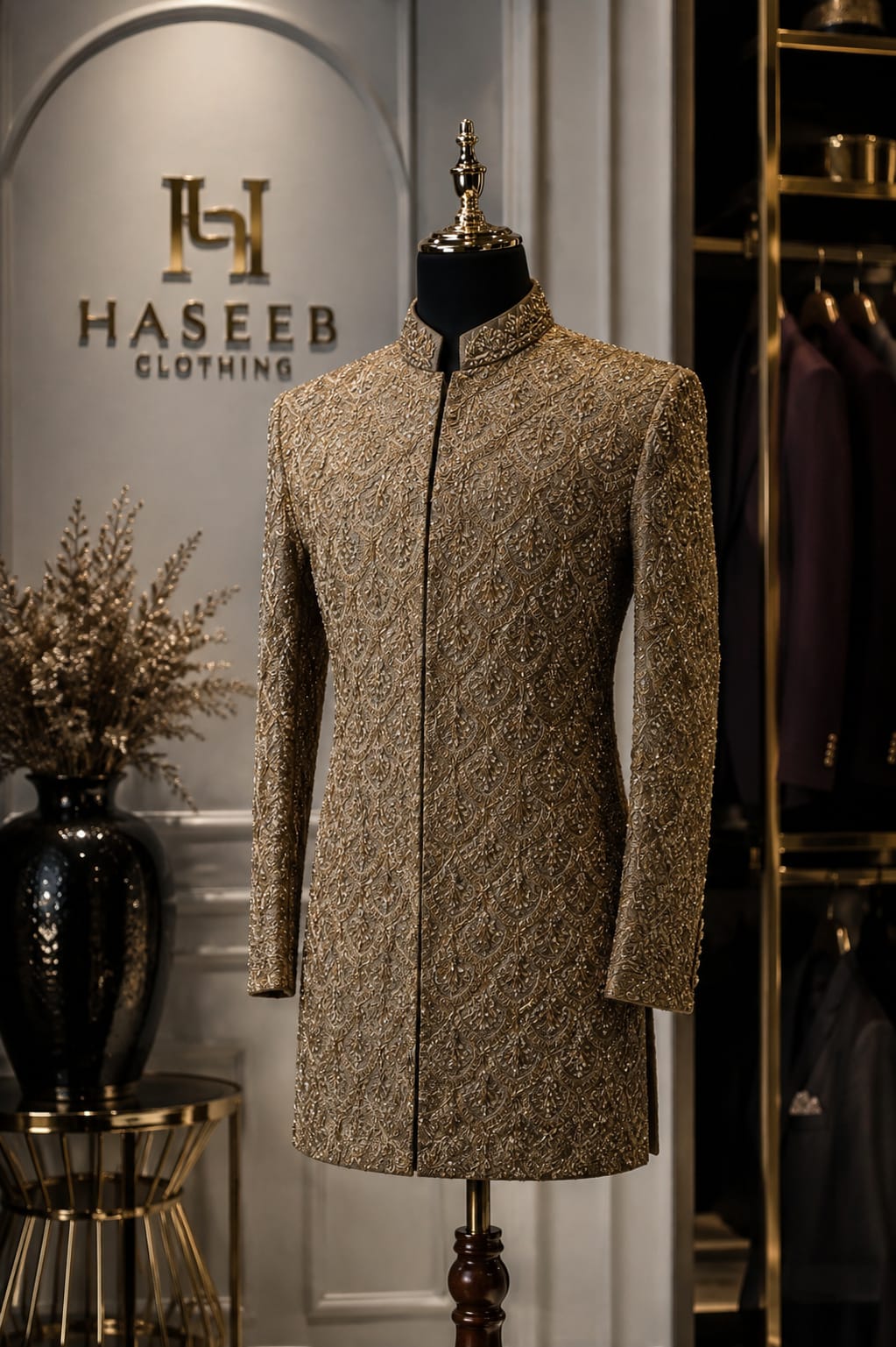 Fully Embellished Gold Zardozi Heavy Groom Sherwani