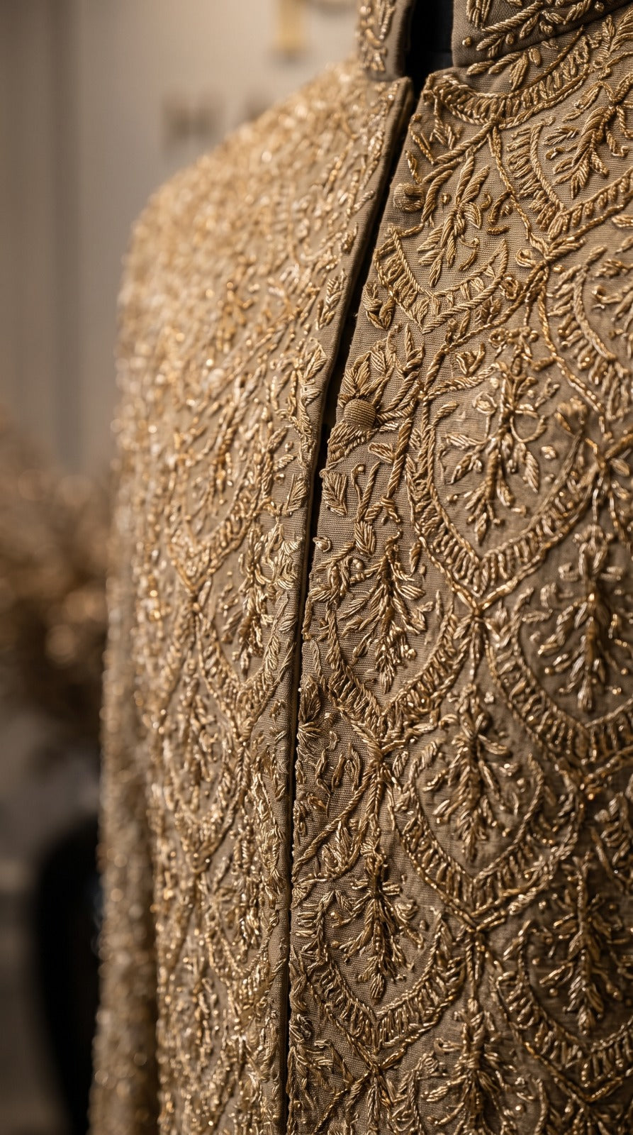 Fully Embellished Gold Zardozi Heavy Groom Sherwani