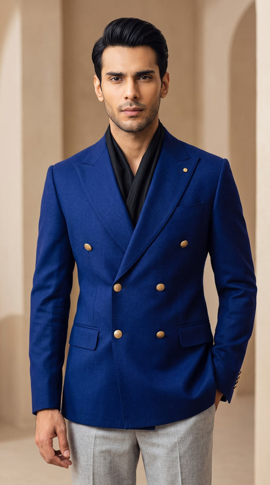 Royal Blue Double-Breasted Blazer