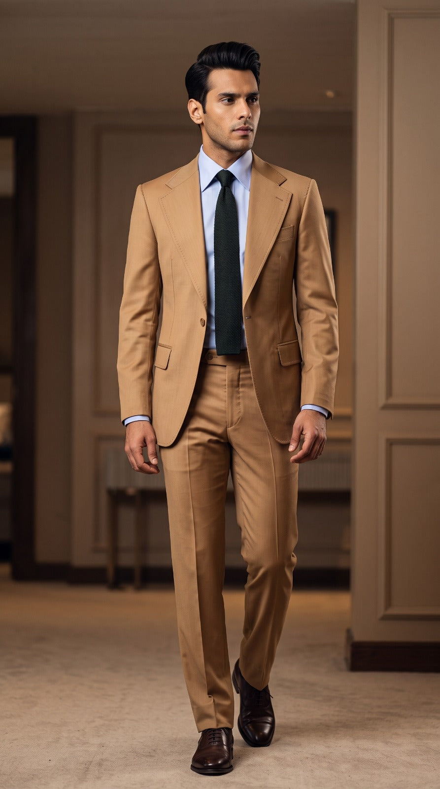 Camel Suit (Green Knit Tie)