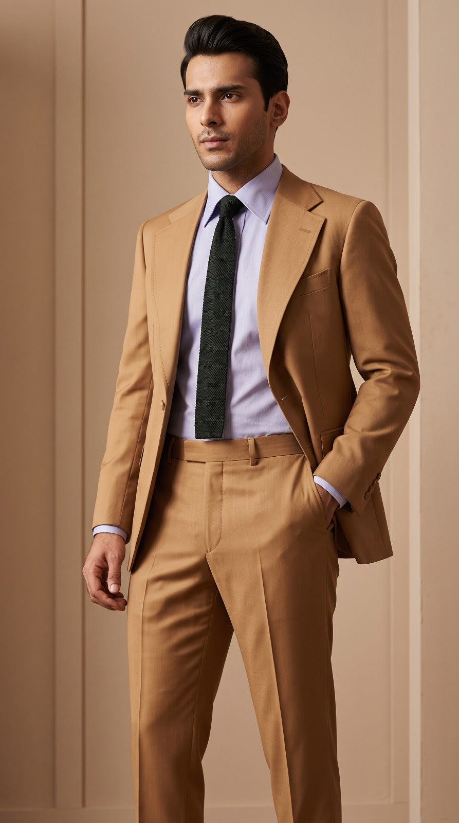 Camel Suit (Green Knit Tie)