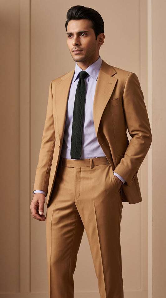 Camel Suit (Green Knit Tie)