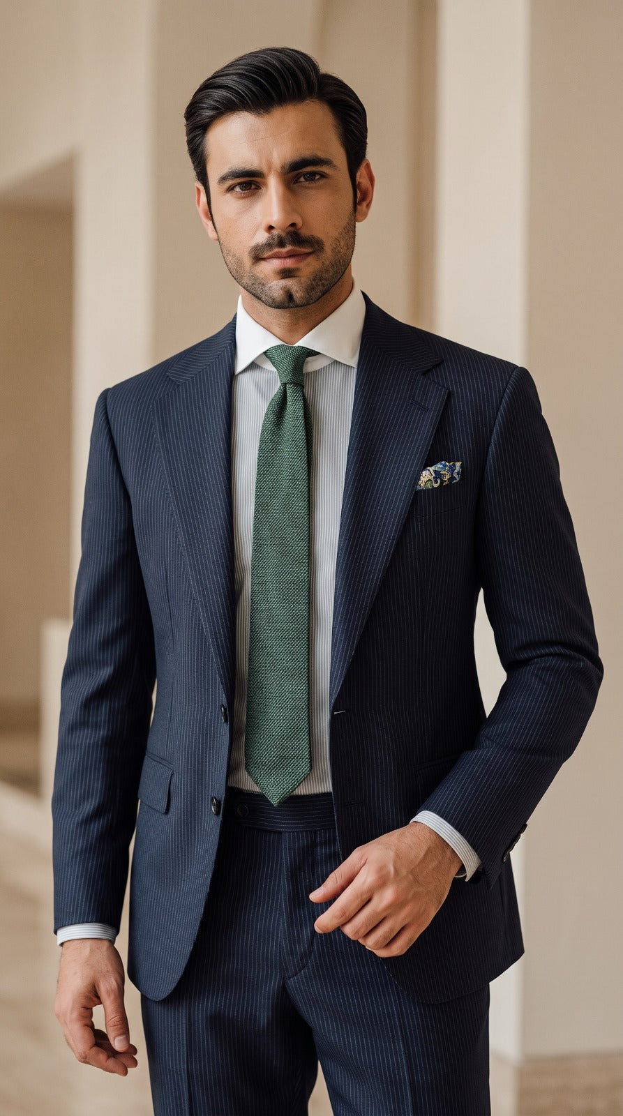 Navy Fine-Pinstripe Suit