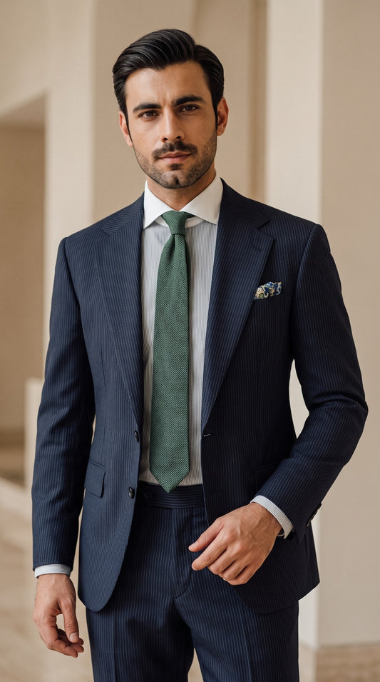 Navy Fine-Pinstripe Suit