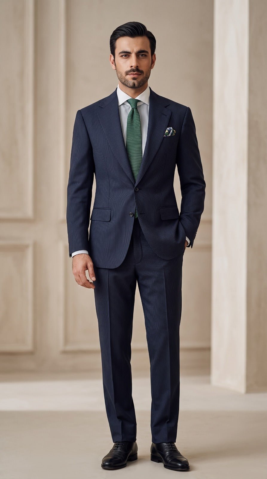 Navy Fine-Pinstripe Suit