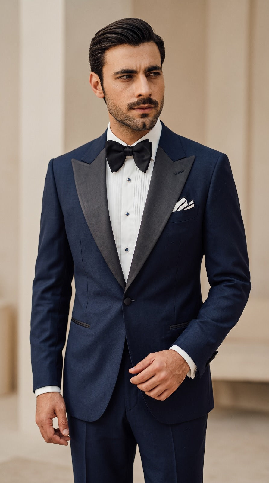 Navy Satin-Lapel Tuxedo