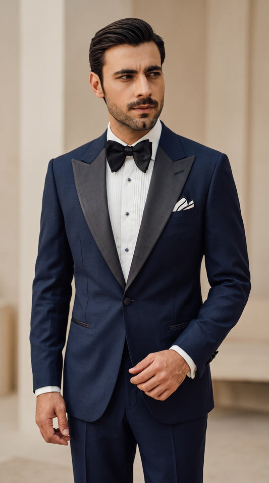 Navy Satin-Lapel Tuxedo
