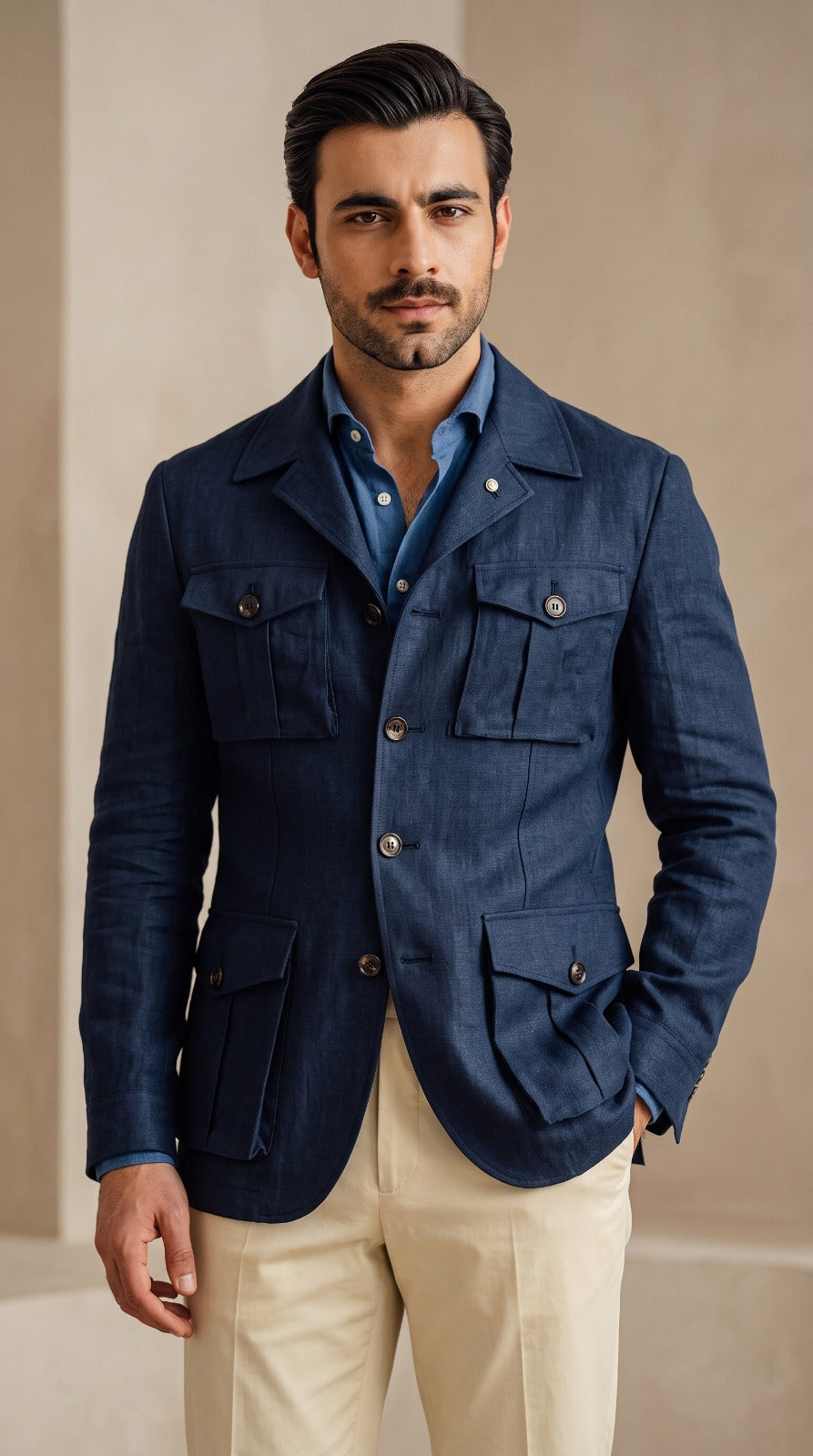 Navy Linen Safari Jacket