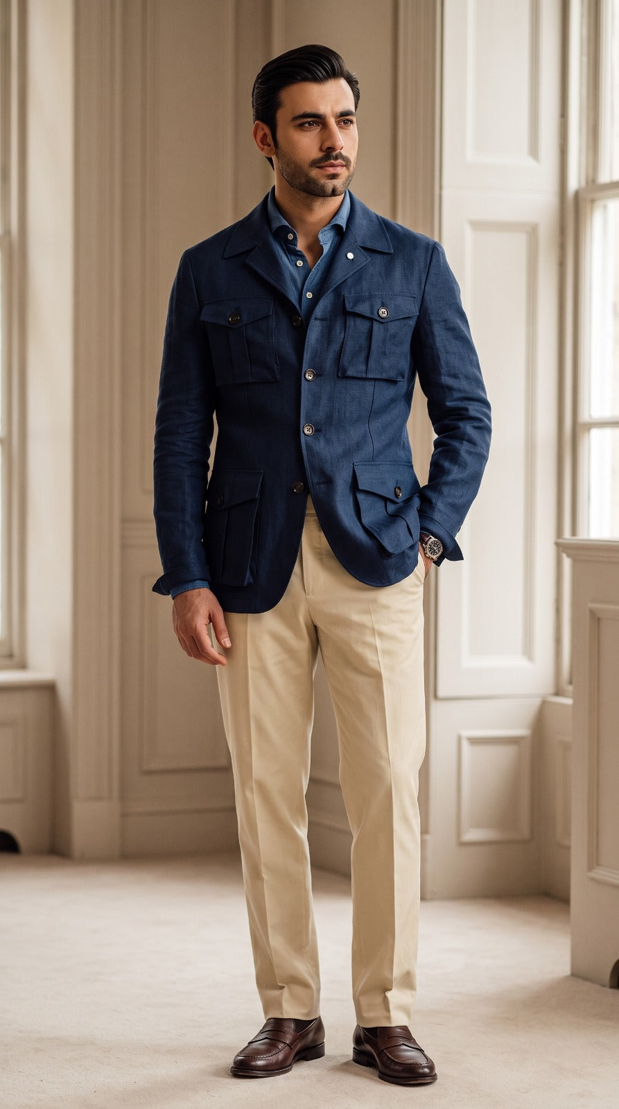 Navy Linen Safari Jacket