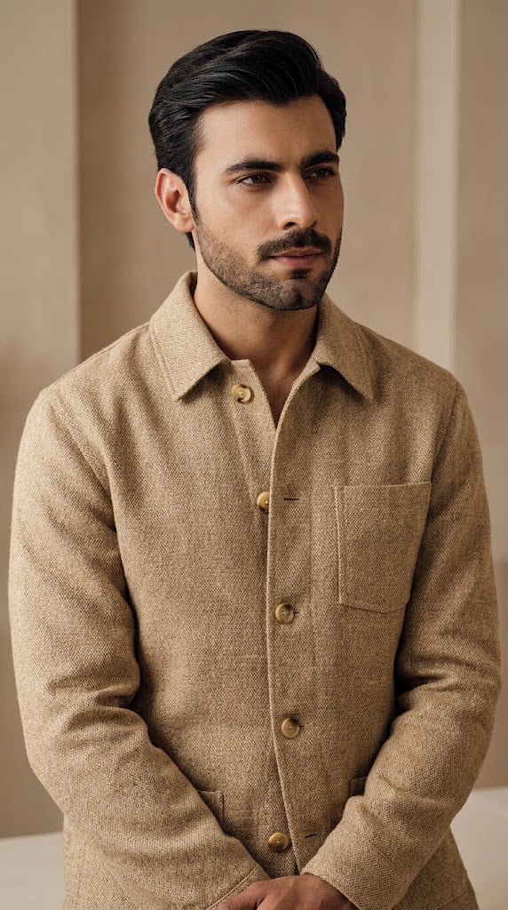 Beige Herringbone Tweed Jacket