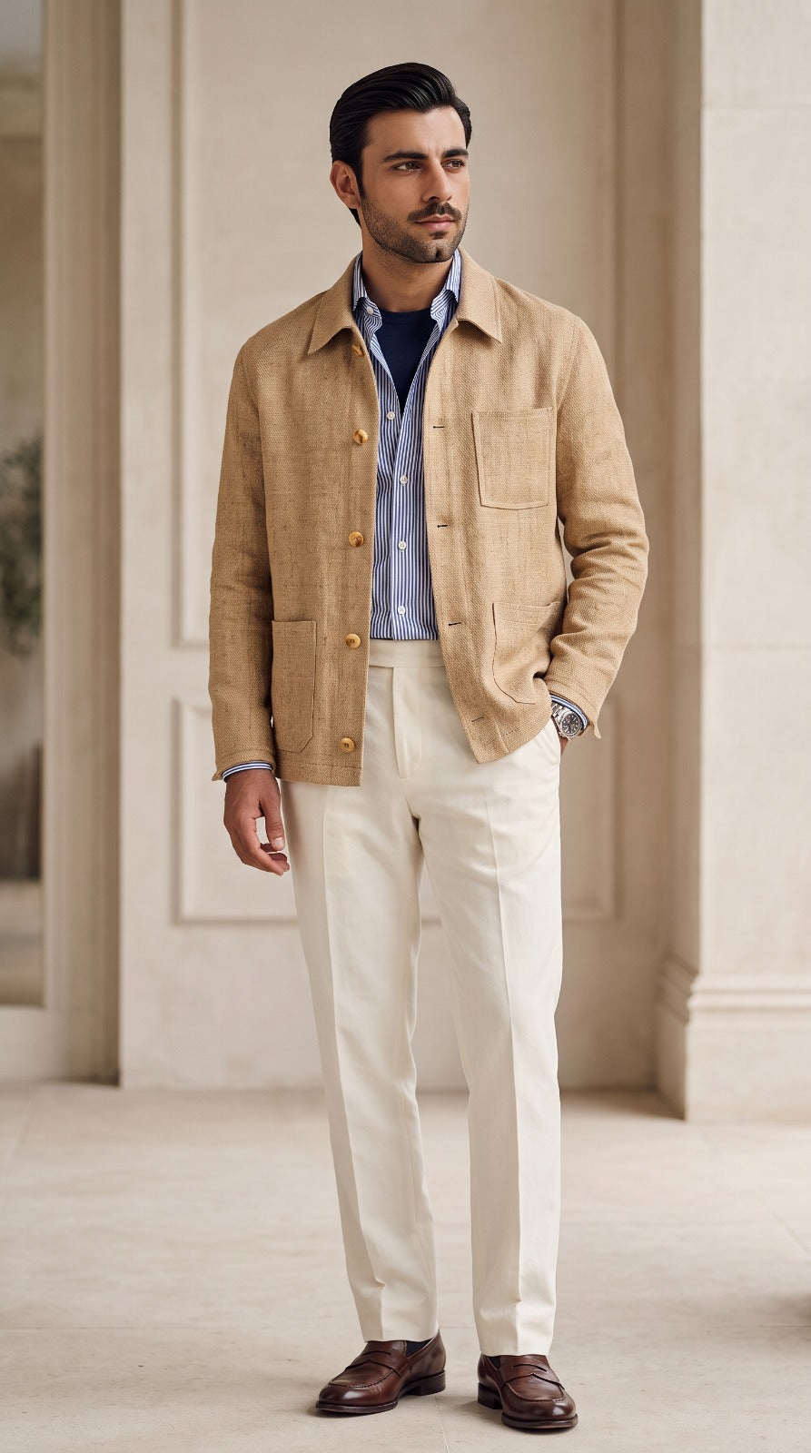 Beige Herringbone Tweed Jacket