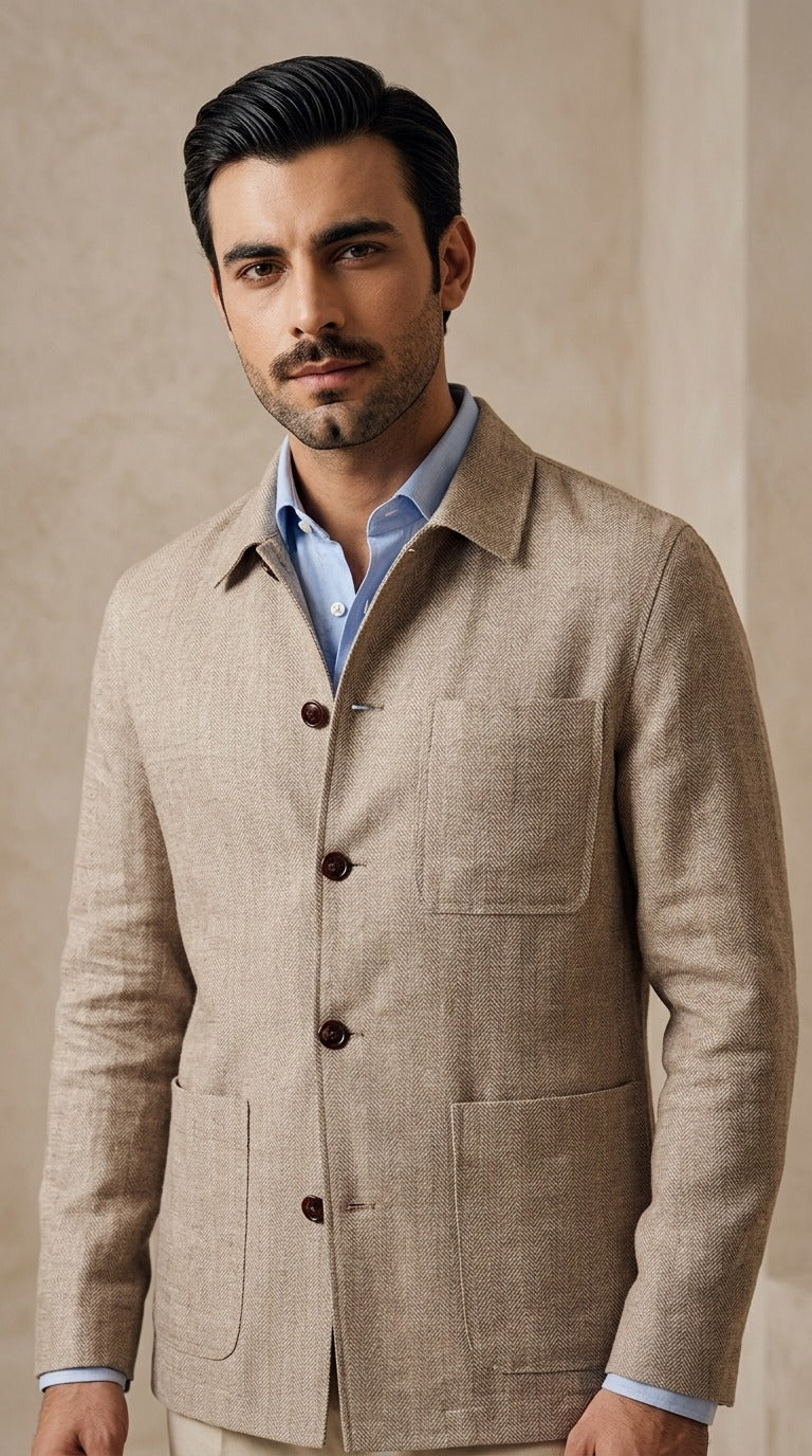 Brown Textured Tweed Jacket (Welt Pockets)