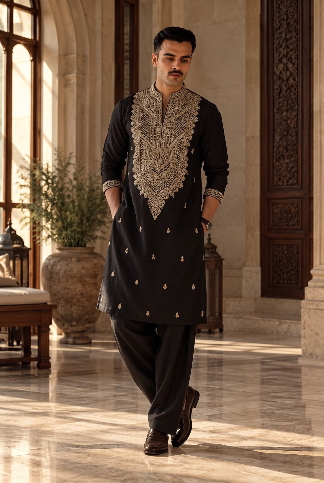 Black Embroidered Kameez Shalwar