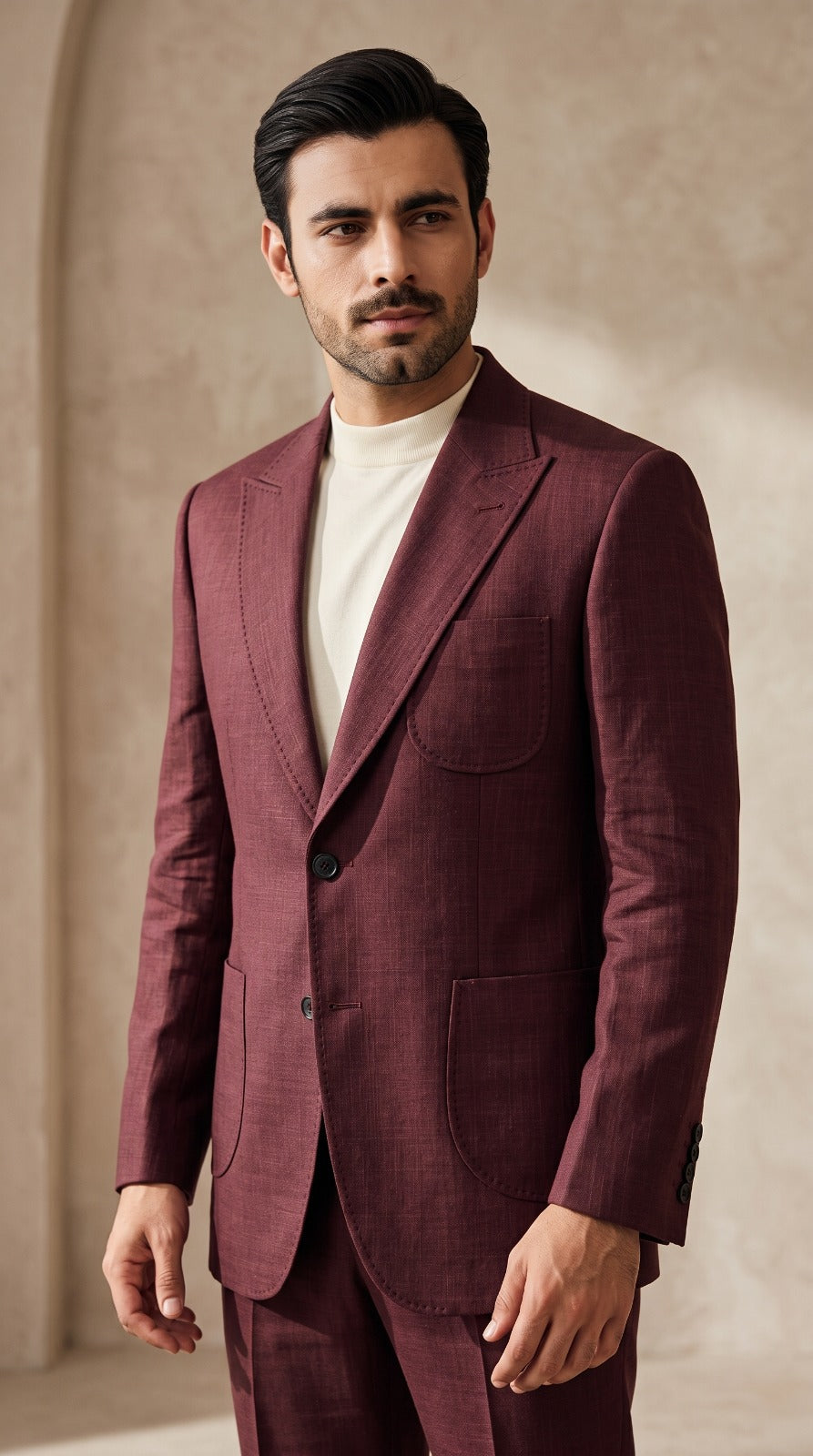 Burgundy Linen Suit
