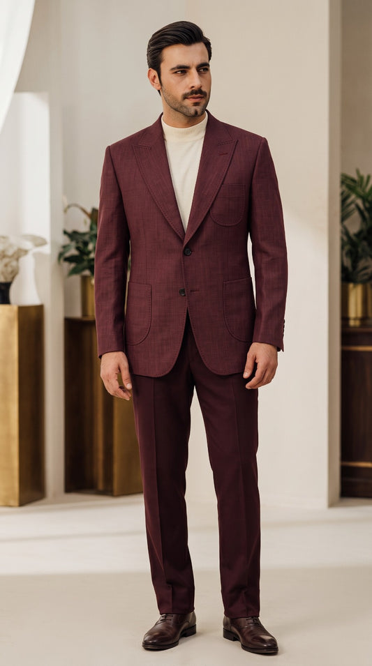 Burgundy Linen Suit