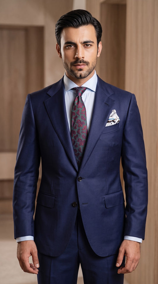 Navy Two-Piece Suit (Paisley Tie)