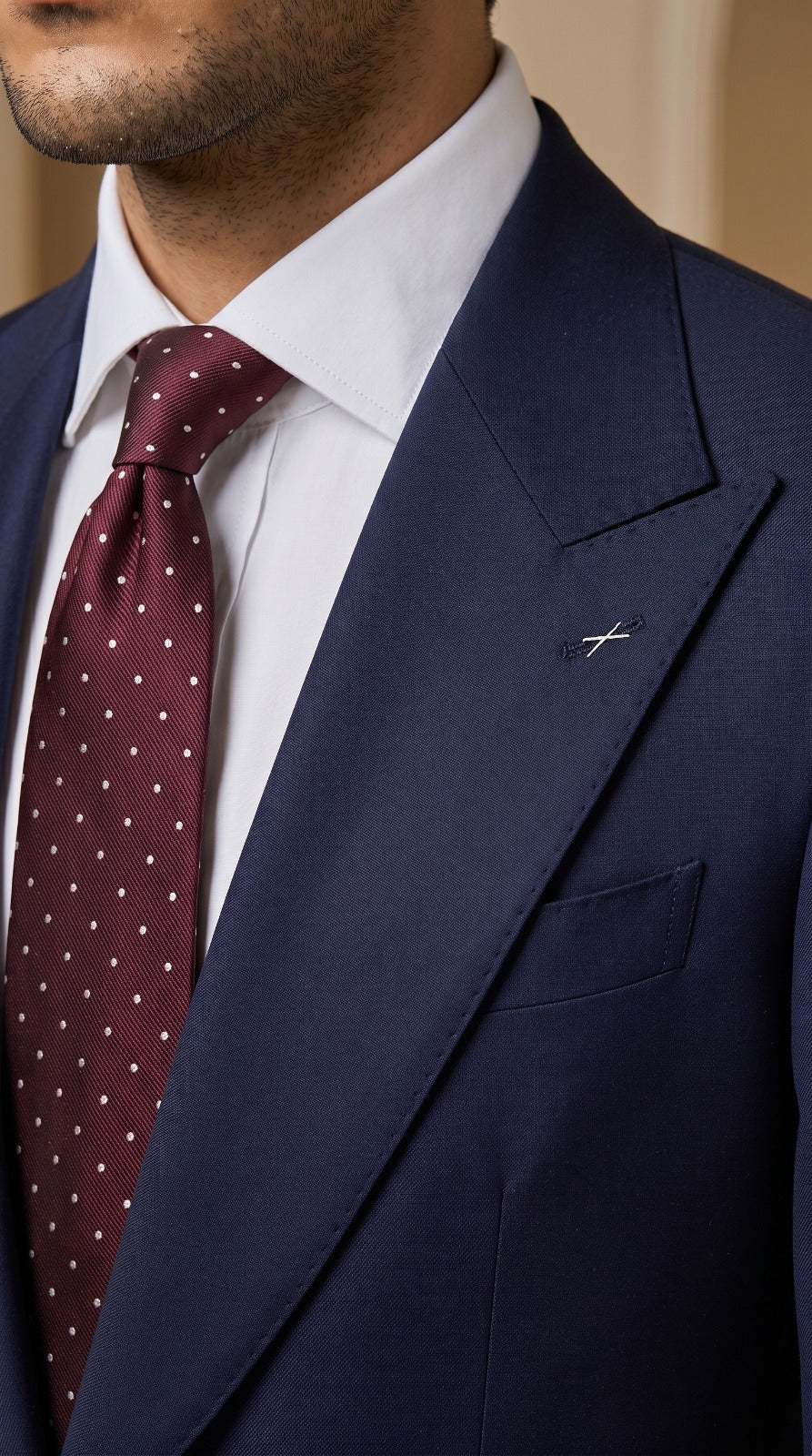 Navy Peak-Lapel Suit (Polka Dot Tie)