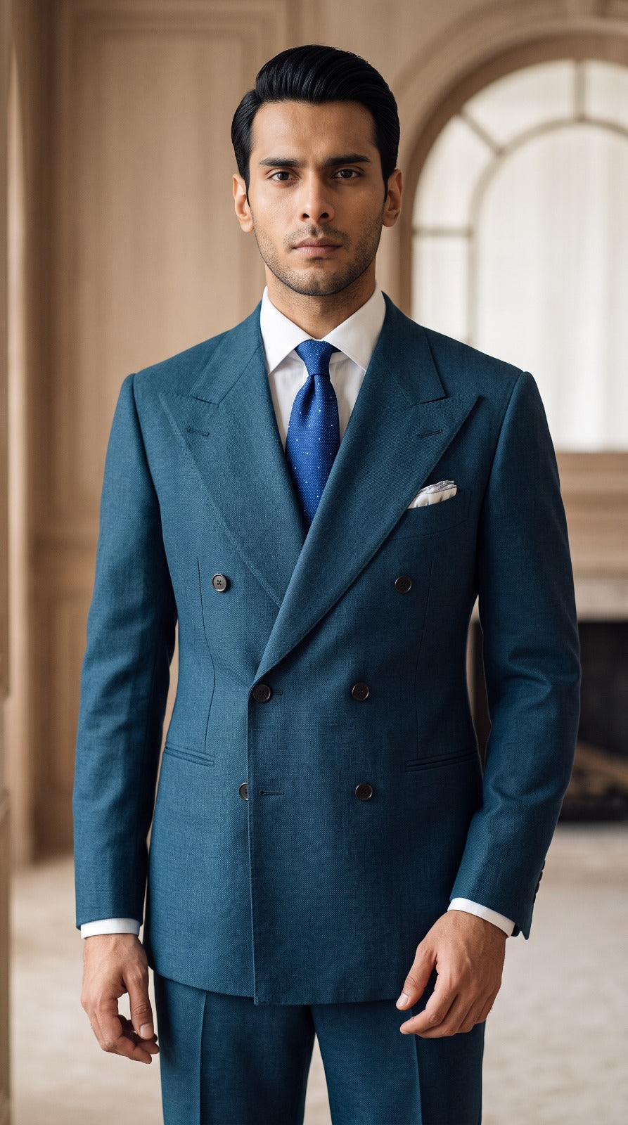 Steel Blue Double-Breasted Suit