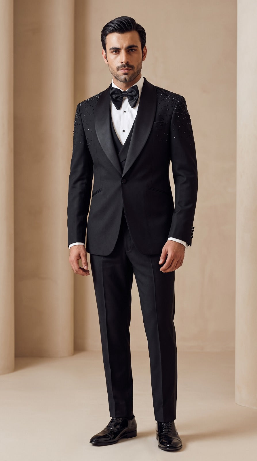 Black Crystal-Embellished Tuxedo