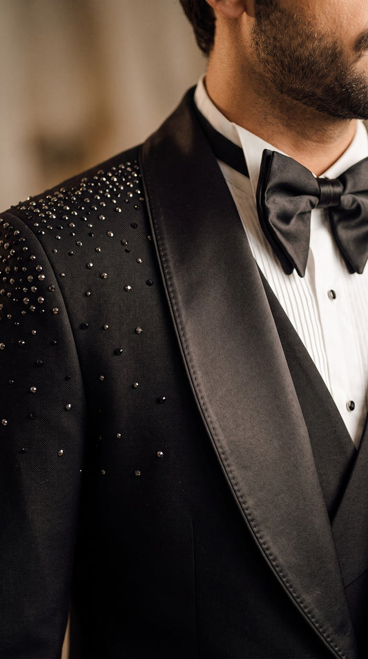 Black Crystal-Embellished Tuxedo